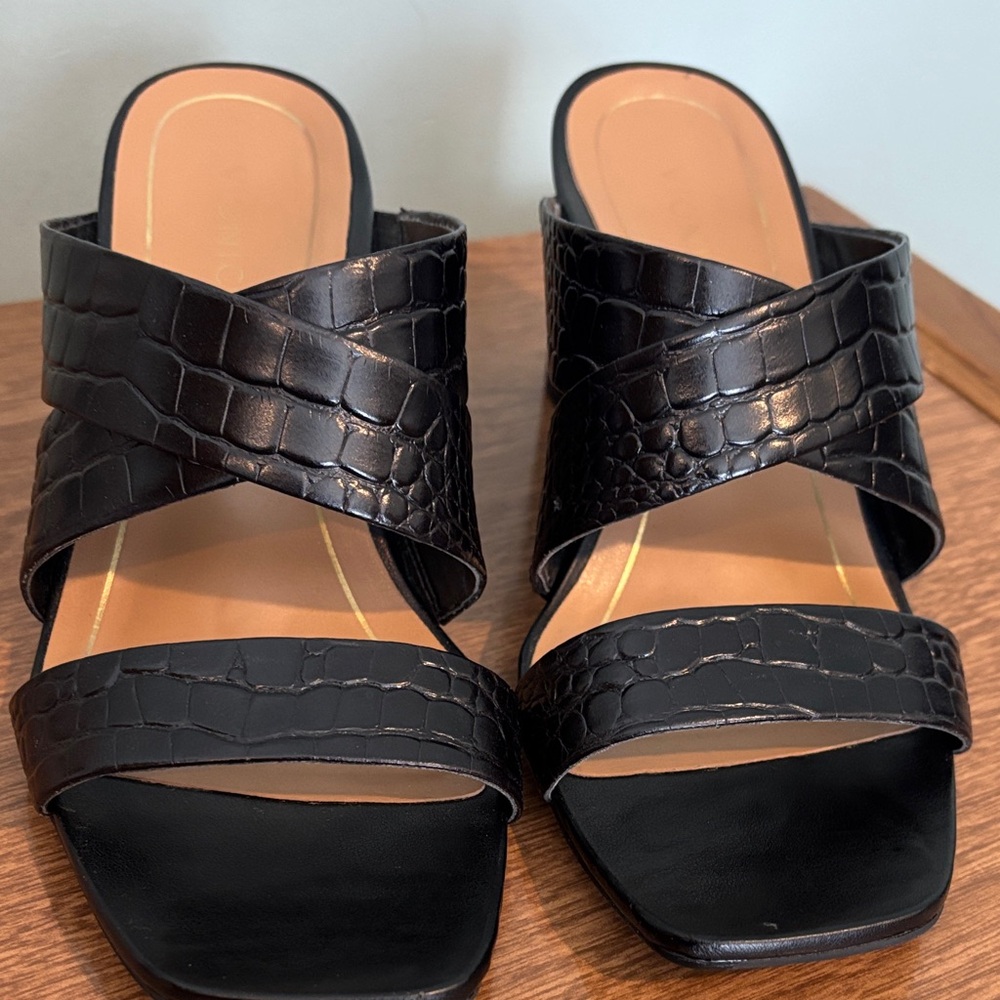 Vionic Black Croc-Patterned Mules - image 1